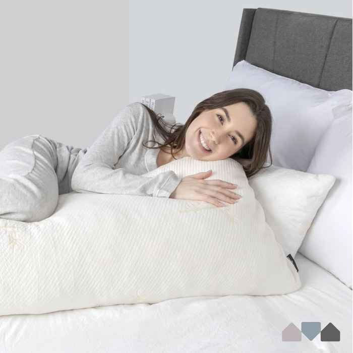 Преміальна подушка для сну на боці з наповнювачем Memory Foam – довга ортопедична подушка для тіла та годування, м'який дихаючий чохол, велика, біла