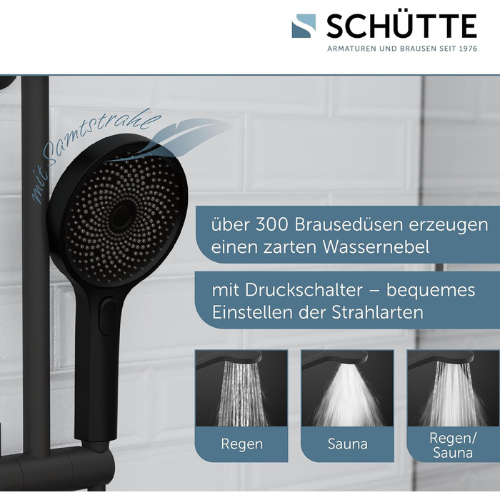 Душова лійка SCHÜTTE SAMOA RAIN, 3 режими, 300 форсунок, антикальк, м'який струмінь, біла/чорна