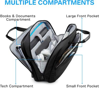 Розширювана сумка для ноутбука 17,3'' BAGSMART, чоловіча і жіноча ділова сумка через плече, офісна, з відсіком для ноутбука, з замком, чорна