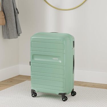 Валіза American Tourister Sunside Spinner 55 см, 35 л, чорна, розширювана, 77-118 л, мінерально-зелена
