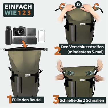 Водонепроникний рюкзак Dry Bag 20/30/45 л з 3 зовнішніми кишенями, RollTop, для пляжу, човна, каяка, туризму, риболовлі та мотоцикла