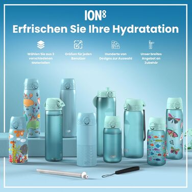 Дитяча термобутилка з нержавіючої сталі Ion8 320 мл, герметична, зручна кришка, легке очищення, малюнок Єдиноріг, колір синій (Evo, Alaska Blue)