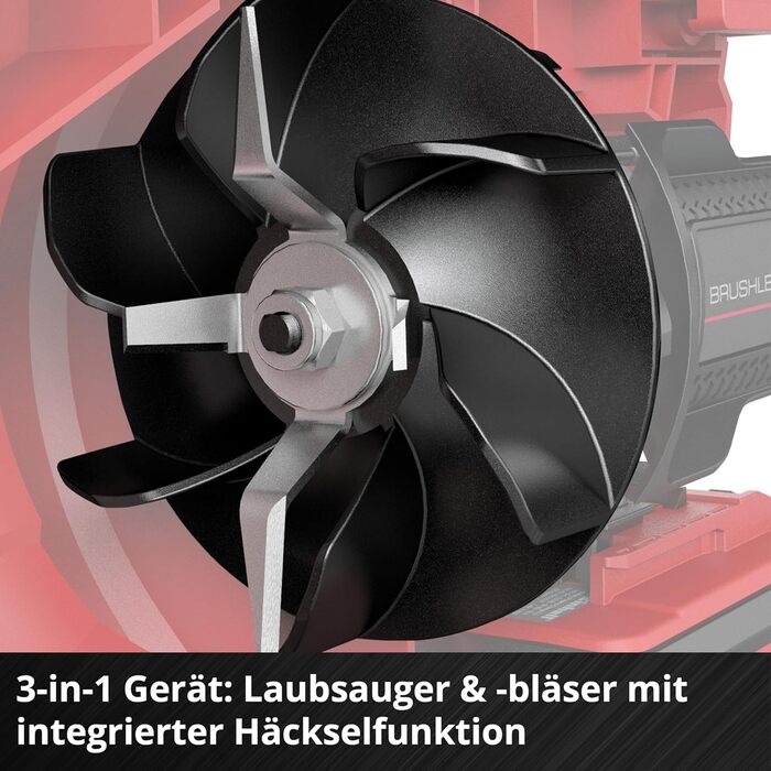 Акумуляторний садовий пилосос Einhell VENTURRO 18/210 Power X-Change, 18 В, 500 м³/год, мішок 45 л, функція повітродуву до 210 км/год, з акумулятором 4 А·год і зарядним, чорний/червоний