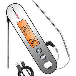 Термометр для м'яса ThermoPro TP610, точність 0,5℃, USB зарядка, водонепроникний IPX5, з відкривачкою, для гриля та кухні, велика індикація