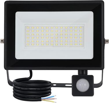 Світлодіодний прожектор 50Вт, 5000Лм, 72 LED, IP65, холодне біле світло 6500K, водостійкий, для вулиці, гаража, саду, 230В, з датчиком руху, 2 шт, чорний