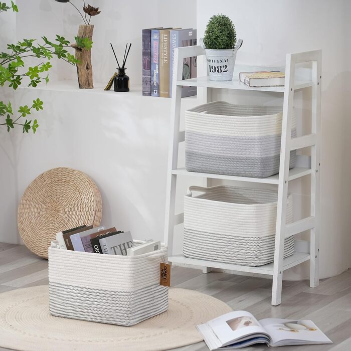 Плетений кошик COMFY-HOMI з бавовняного канату з ручками для іграшок, книг, полиць, декоративний органайзер 34,3×27,9×24,1 см