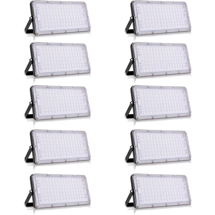 LED прожектор 300W 30000Лм, тепле біле світло 3000K, IP65, водонепроникний, вуличний світильник для саду, тераси, гаража, спортмайданчика, фабрики, майстерні (10 шт, 100W, тепле біле світло)