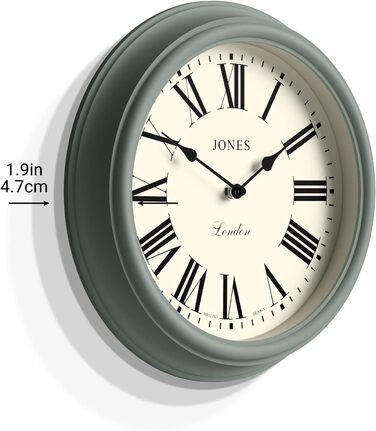 Настінний годинник JONES CLOCKS® Венеціанський, класичний, круглий, 30 см, зелений, римські цифри, традиційний дизайн, для кухні, вітальні чи спальні