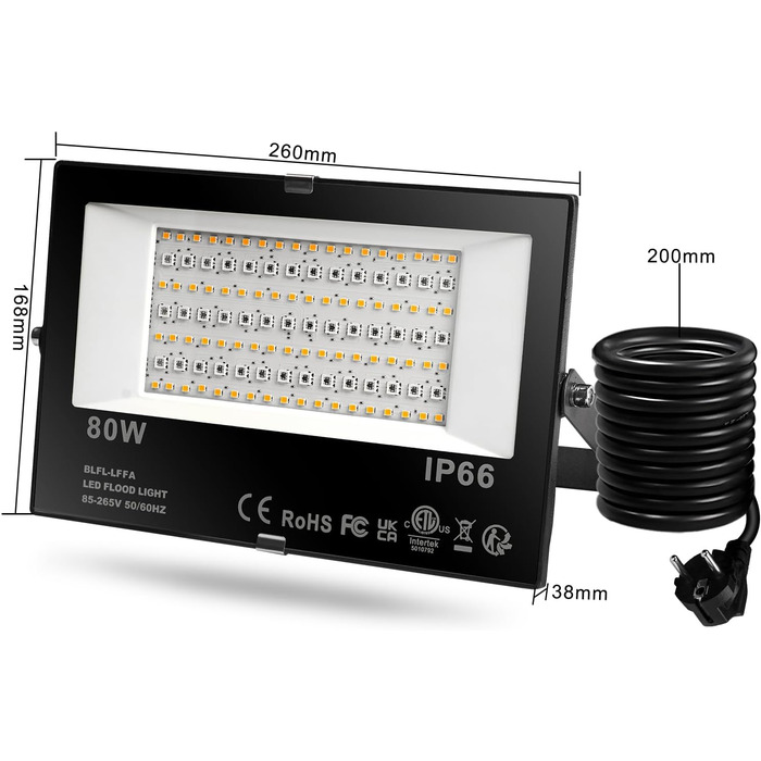 LED прожектор DUSKTEC для вулиці RGB, 80 Вт, диміруємий, з Bluetooth та APP, кольорозмінний, тепле біле світло, IP66, водонепроникний, для саду, комплект 2 шт.