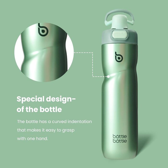 Термос пляшка для води BOTTLE BOTTLE 680 мл з ручкою та клапаном, герметична, для спорту, подорожей, велоспорту, зелена