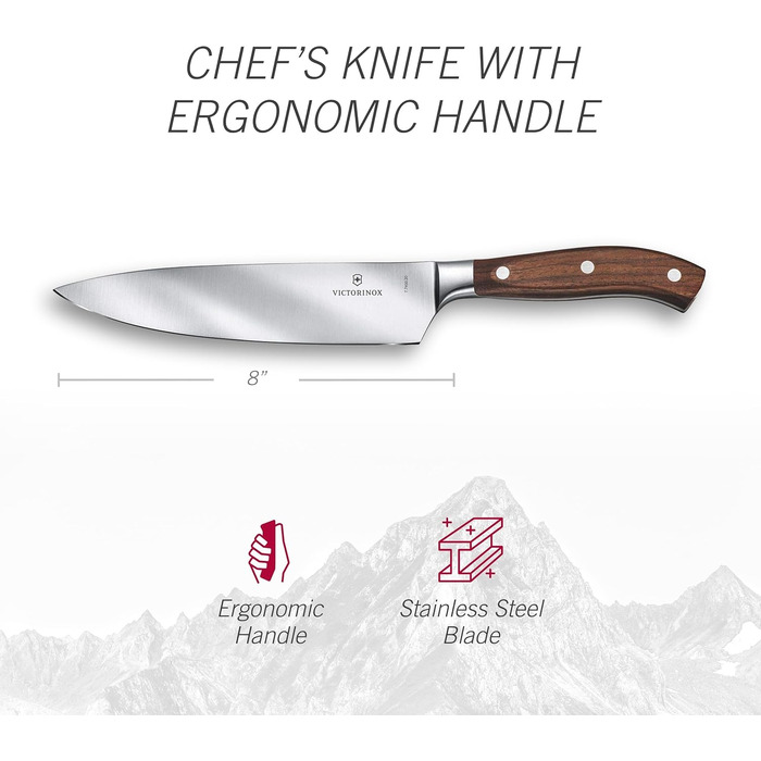 Професійний ніж для нарізання Victorinox Grand Maître, 20 см, надгостре лезо з прямим заточенням, дерев'яна ручка, нержавіюча сталь, коричневий