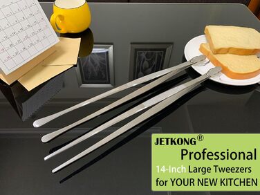 Набір кухонних пінцетів JETKONG 30,5 см, нержавіюча сталь, довгі кулінарні пінцети для їжі, сріблясті, 2 шт.