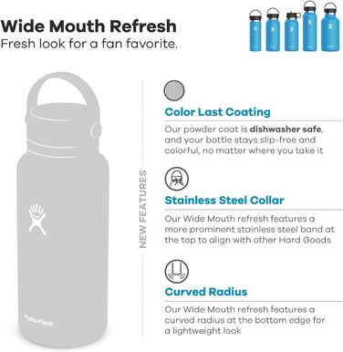 Термос-гідрофляга HYDRO FLASK 1180 мл із нержавіючої сталі, ізольована спортивна пляшка для води з герметичною кришкою та ремінцем, підходить для посудомийної машини, колір Fog