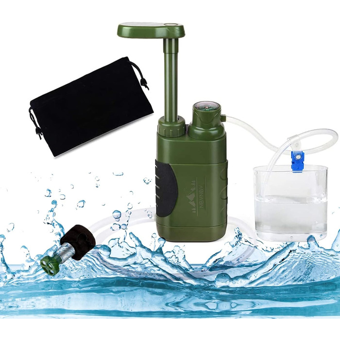 Портативний фільтр для води Outdoor 5000L, армійський зелений, для виживання та надзвичайних ситуацій
