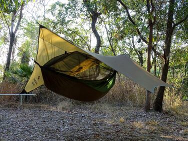Ультралегка туристична гамак AMAZONAS Adventure Moskito Thermo 470г з москітною сіткою, кишенею для килимка, просоченням від комах, 275x140 см, до 150 кг, зелено-коричневий