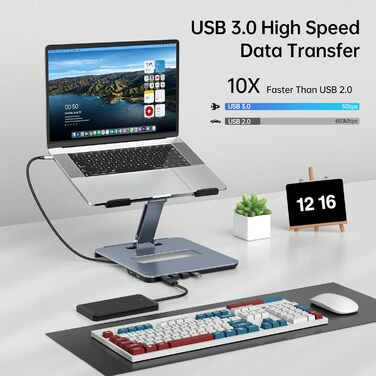 Підставка для ноутбука BENFEI та док-станція USB C, HDMI 4K, 4*USB3.0