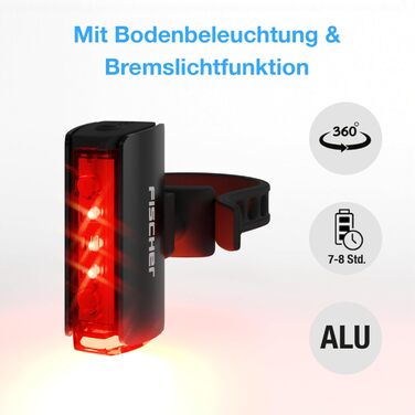 Fischer велосипедний LED задній ліхтар Twin Stop, з акумулятором, 360° підсвічуванням, до 8 годин роботи, USB зарядка, чорний