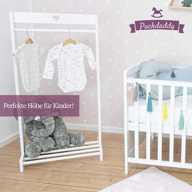 Puckdaddy Svetje Вішалка для одягу 60x30x120 см із сосни у вінтажному стилі, біла, з полицею для взуття, для дитячої кімнати
