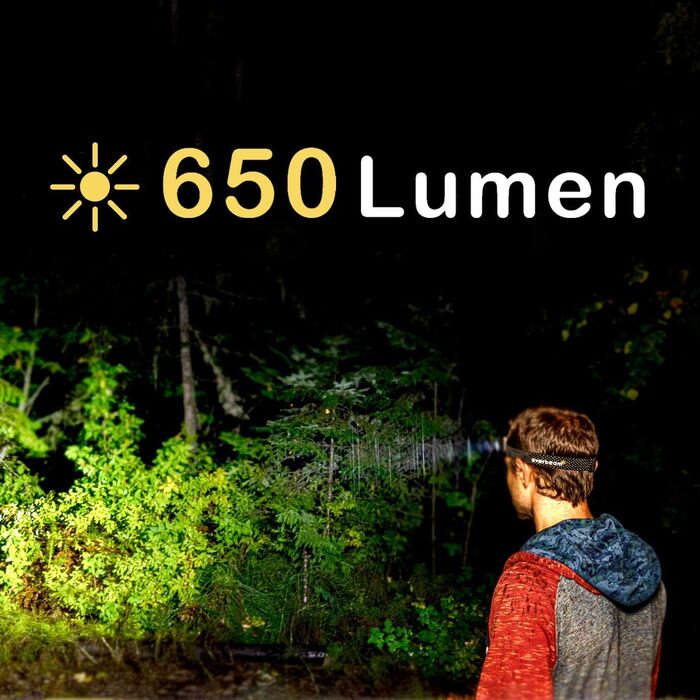 Налобний ліхтар Everbeam H6 Pro з LED, сенсором руху, 650 лм, акумулятор 1200 мА·год, водонепроникний, USB, до 20 годин роботи