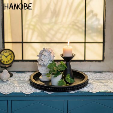 Дерев'яний декор-лоток Hanobe, круглий, чорний, з перлинним краєм, сучасний сервірувальний лоток Boho для кухні, столу, свічок