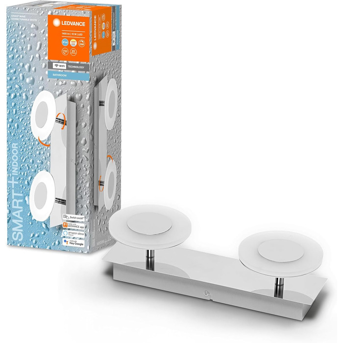 Світильник LEDVANCE Smart LED для ванної кімнати, круглий, хром, 30 см, 1200 лм, 3000-6500K, IP44, диммований, керування через Wi-Fi, додаток і голосовий асистент