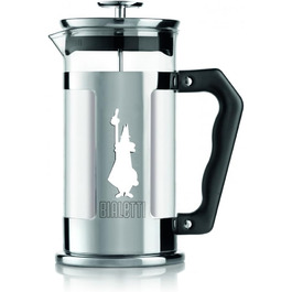Френч-прес Bialetti Preziosa 1 л з нержавіючої сталі та боросилікатного скла, для кави та чаю, 8 чашок, сріблястий, можна мити в посудомийній машині