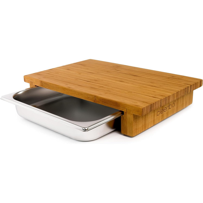Кухонна дошка з піддоном Classic Bamboo GN, професійна дерев'яна дошка з олійованого бамбука, з гастроємністю з нержавіючої сталі, розмір 43x29x7,5 см