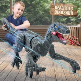 Дитяча іграшка-динозавр на радіоуправлінні Velociraptor, електронний, з LED підсвіткою та реалістичними звуками, 2.4 ГГц, подарунок для дітей, сірий