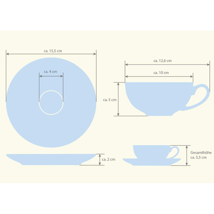 Набір чайних чашок Fine Bone China, 6 чашок і блюдець