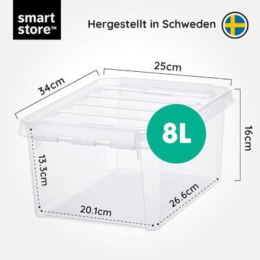 Набір з 4 контейнерів SmartStore Classic 8L з кришкою, харчовий пластик, прозорі, міцні, штабельовані, 34x25x16 см, гарантія 10 років