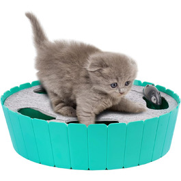Електрична іграшка-мишка Pawaboo для котів, інтерактивна котяча іграшка з килимком-лежанкою, котячою м'ятою, ігровим м'ячем, для кошенят, зелена (синя), безпечна для кусання та жування