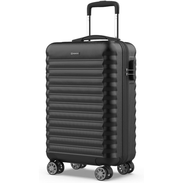 Ручна поклажа валіза Upfly XS 55x36x19 см, 31 л, ABS, 4 подвійні гумові колеса, кодовий замок, роздільник, ремені для фіксації, чорна жорстка оболонка