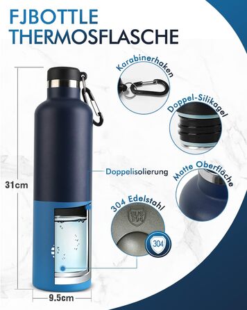 Термос-бутилка FEIJIAN FJbottle 316 з нержавіючої сталі 750/1000 мл, вакуумна, герметична, з карабіном, BPA-free для спорту, роботи та подорожей