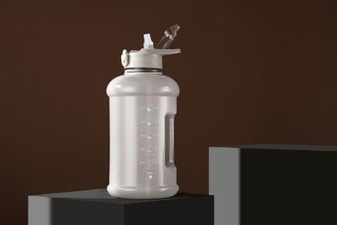 Пляшка для води H2O Capsule INSPO 2,5 л з мітками часу, соломинкою, ручкою та ремінцем, харчовий пластик, не протікає, мотиваційна, сіро-бежева