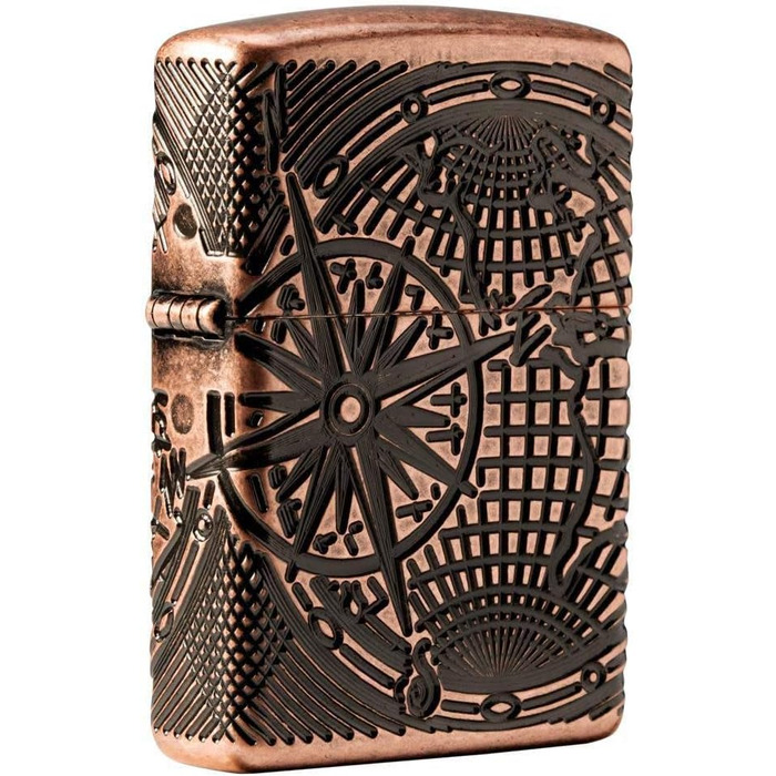 Бензинова запальничка Zippo 29853 з картою світу, антикварна мідь, заправна, у подарунковій коробці