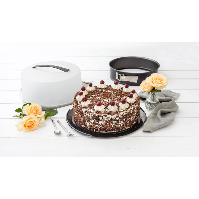 Форма для випікання Zenker DELUXE 28 см з кришкою, кругла, емальований плоский дно, чорна металік, форма для торта та пирога, з ручкою для транспортування