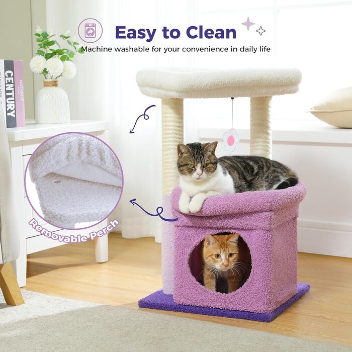 PAWZ Road багатоярусний котячий комплекс з сизалевим дряпаком, лежаком та ігровим домиком для домашніх котів, фіолетовий