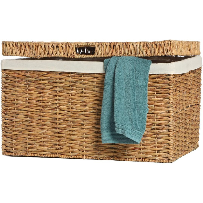 Кошик для білизни Casa Mina Bali з кришкою 50x30x35 см, плетений з натурального волокна, дихаючий, з ручками та знімним мішком