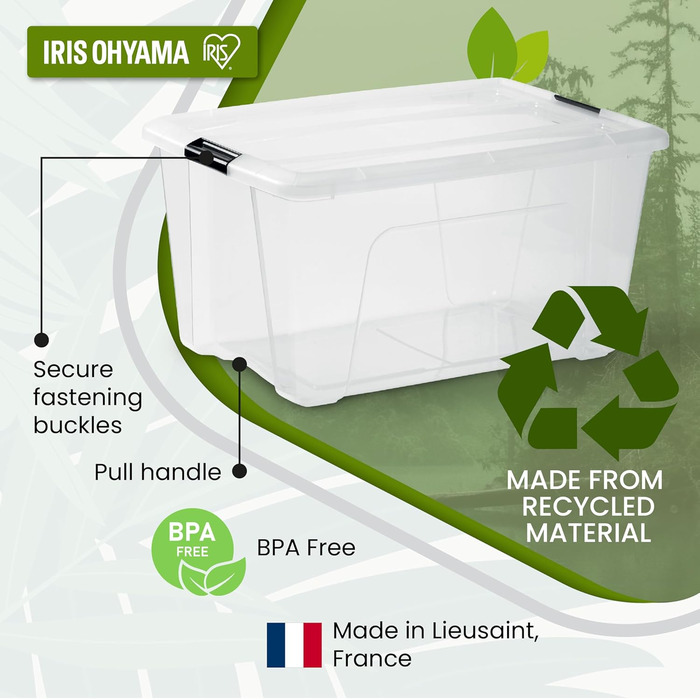 Пластикова коробка для зберігання Iris Ohyama TB-45 з кришкою, 45 л, прозора, набір 6 шт., із ручками та засувками, для одягу, дому, гаража, офісу, міцна, стійка до навантажень, штабельована