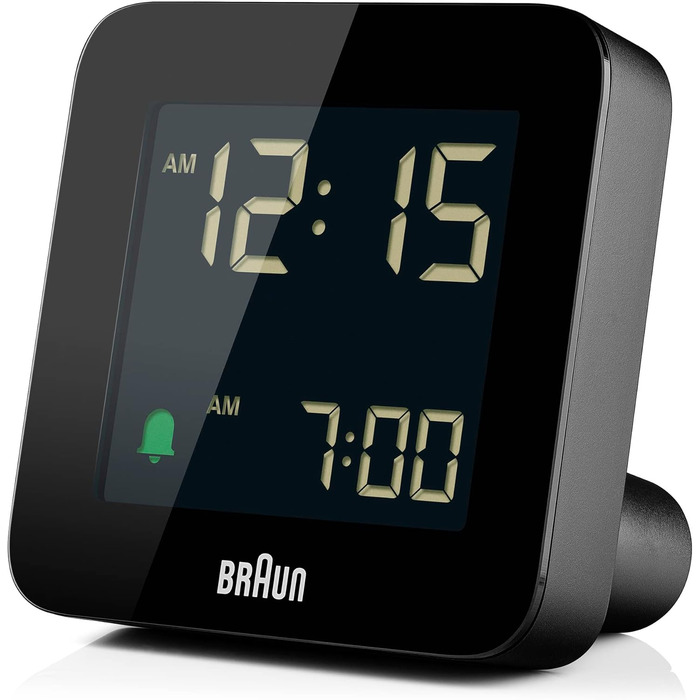 Цифровий будильник Braun BC09B з функцією сну, негативним LCD-дисплеєм, швидким налаштуванням і наростаючим сигналом, чорний