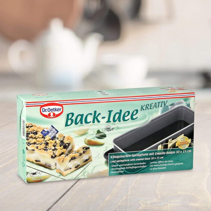 Прямокутна форма для випічки Dr. Oetker 30x12 см з антипригарним покриттям, емальований метал, стійка до подряпин, з сервірувальним дном