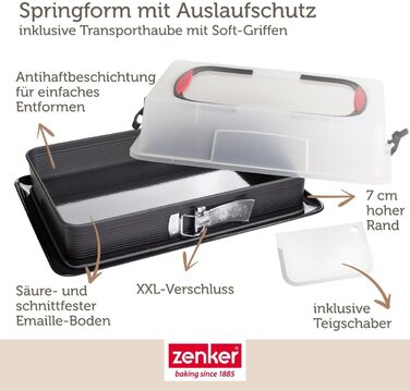 Форма для випічки Zenker Deluxe з кришкою, прямокутна, емальований піддон, контейнер для транспортування торта, чорна/прозора/червона