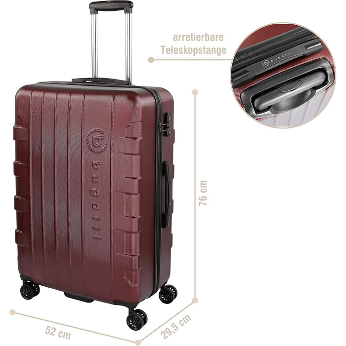 Валіза Bugatti Galatea 55x38x23,5 см, 38 л, жорсткий корпус, 4 колеса, TSA-замок, червоний