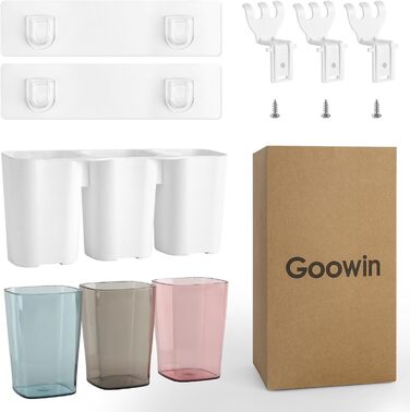 Тримач для зубних щіток Goowin настінний, для електричних щіток та 3 стаканів, без свердління, для ванної кімнати