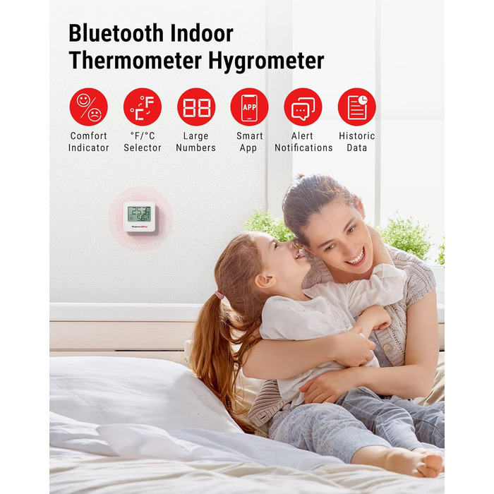 Цифровий гігрометр ThermoPro TP357-3 (3 шт), Bluetooth, 80 м, термометр для кімнати, додаток, індикатор вологості зі смайликом, для офісу, винного погребу, теплиці