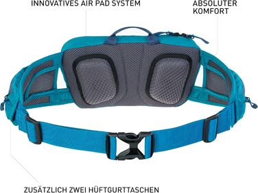 Поясна сумка EVOC HIP Pouch 1 л для велосипедних турів, Slate, з AIR PAD системою, двома кишенями на поясі та двома додатковими відділеннями