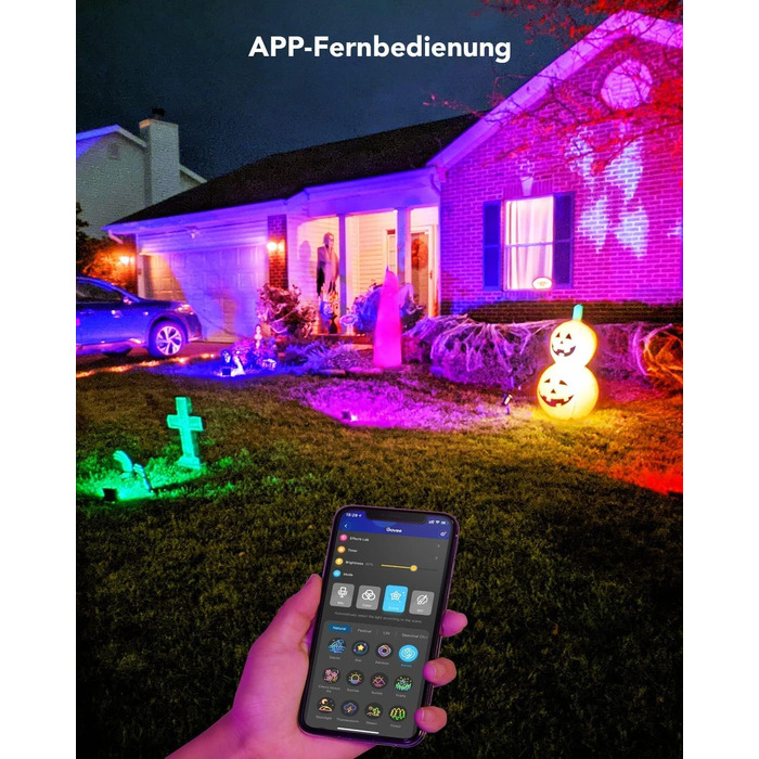 Розумний LED прожектор Govee RGBICWW для вулиці, WiFi, Alexa, 2700-6500K, регульована яскравість, зміна кольору, IP66, 4 шт, святкова гірлянда