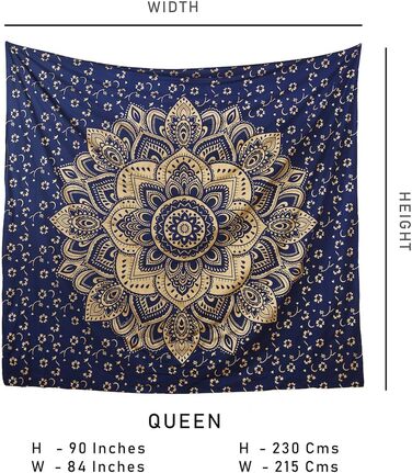 Богемний гобелен Mandala Ombre синьо-золотий, настінний килим 85x89 дюймів, багатобарвний, для декору кімнати, гіпі стиль
