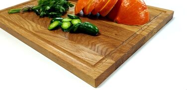 Дошка для нарізання з масиву дуба XL 40x30x2 см з канавкою для соку, антисептична, Nature Edition – сервірувальна кухонна дошка для м'яса та овочів