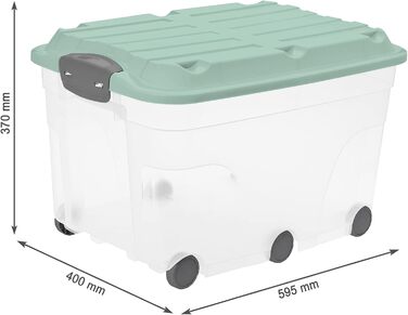 Пластиковий контейнер Rotho Roller 57 л з кришкою і колесами, прозорий/бірюзовий, набір 2 шт. для зберігання
